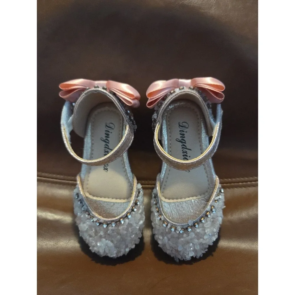 DINGDXIAOX RIBBON GLITTER Pink BABY TODDLER SHOES SANDALS Size 6.5‎ US 22 EUR